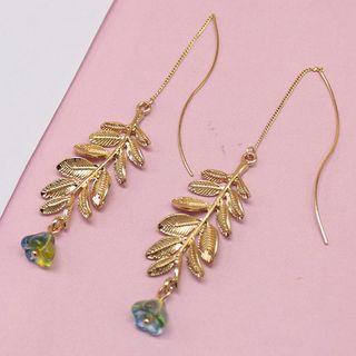 Faux Crystal Flower Alloy Leaf Dangle Earring As Shown In Figure - One Size
