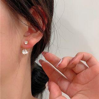 Rhinestone Swing Earring 1 Pair - S925 Silver - Gold & White - One Size