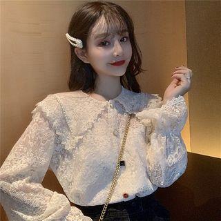 Flared-cuff Lace Blouse Almond - One Size