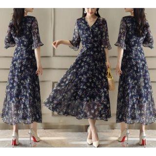 Ruffle Trim Chiffon Maxi Dress