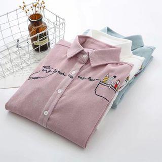 Pencil Embroidery Corduroy Shirt