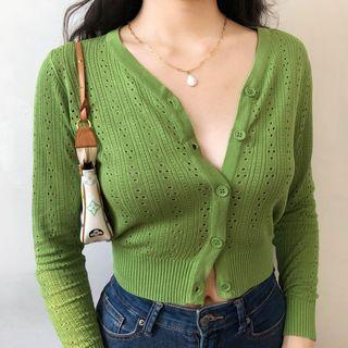 Retro V-neck Hollow Knit Cardigan