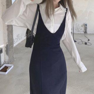 Plain Shirt / Midi Overall Dress / Set