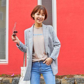 Padded-shoulder Checked Blazer