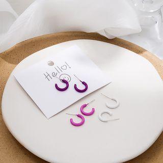 3 Pair Set: Alloy Open Hoop Earring 3 Pair - E1847-1 - Purple & Pink & White - One Size