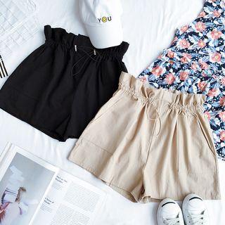 Plain Loose-fit Linen Shorts