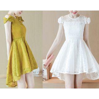 Bow Cold Shoulder A-line Lace Dress