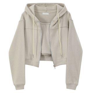 Set: Plain Zip-up Hooded Jacket + Cropped Camisole Top