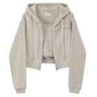 Set: Plain Zip-up Hooded Jacket + Cropped Camisole Top