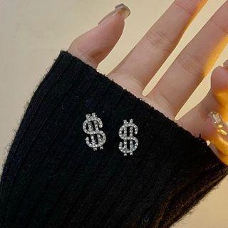 Dollar Sign Stud Earring 1 Pair - S925 Silver Needle - Silver - One Size