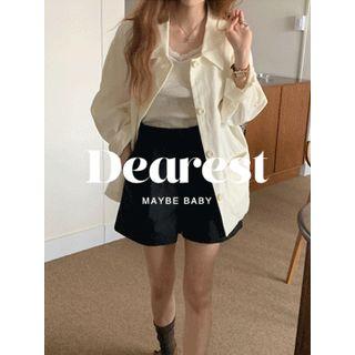 Hidden-button Linen Blend Jacket One Size