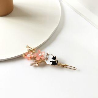 Cat Sakura Hair Clip 1 Pc - Pink - One Size