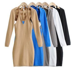 Long-sleeve Crop Top + Halter-neck Mini Dress