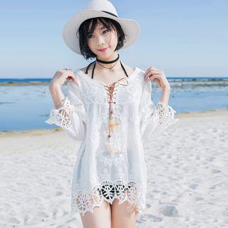 3/4-sleeve Crochet Trim Cover-up