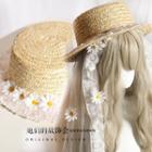 Daisy Lace Trim Straw Sun Hat