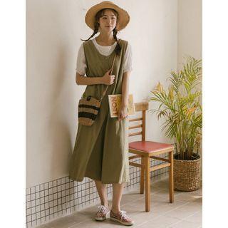 Button-front Wide-leg Cropped Jumpsuit