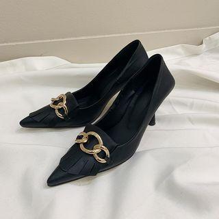 Spool-heel Chain Pointy Pumps