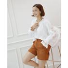 Open-placket Embroidered-sleeve Blouse