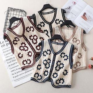 Flower Embroidered Single-breasted Vest