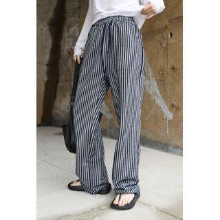 Drawstring Stripe Wide-leg Jeans