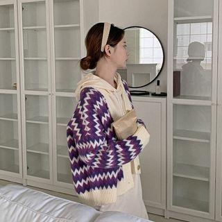 Contrast-trim Chevron Cardigan