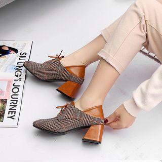 Plaid Block Heel Lace-up Shoes