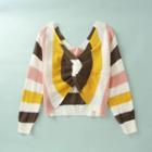 Color Block Wrap Sweater Stripe - Pink & White & Yellow - One Size