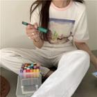 Crewneck Two Tone Printed Top As Shown In Figure - One Size