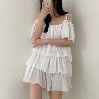 Cold Shoulder Ruffle Tiered Dress