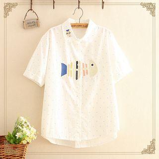 Fish-bone Embroidered Short-sleeve Shirt