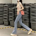 Short-sleeve Cherry Print Knit Top / Boot-cut Jeans