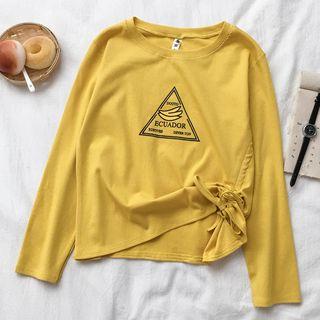 Printed Drawstring Long-sleeve T-shirt