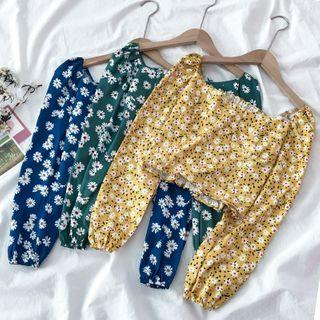 Long-sleeve Floral Chiffon Crop Top