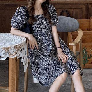 Puff-sleeve Floral Embroidered Cutout-back A-line Dress