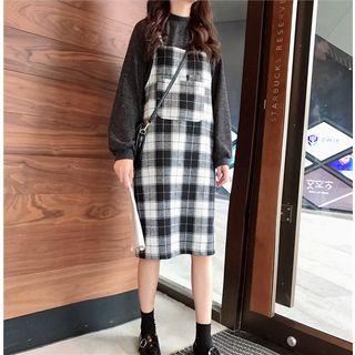 Check Jumper Dress / Plain Long-sleeve Top