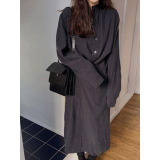 Mandarin-collar Button-detail Midi Shirtdress