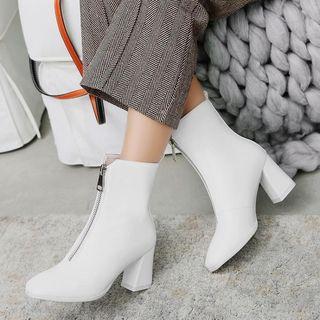 Chunky Heel Zip-front Short Boots