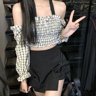 Cold Shoulder Plaid Top / A-line Skirt