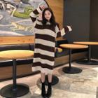 Long-sleeve Midi Knitted Dress Brown - One Size
