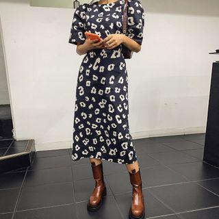 Puff-sleeve Leopard Dress