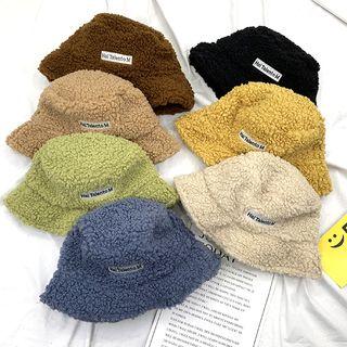 Lettering Print Shearling Bucket Hat
