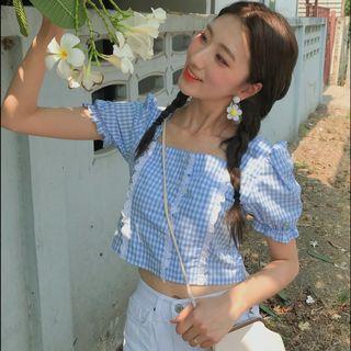 Puff-sleeve Striped Lace Panel Shirt