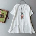 Short-sleeve Embroidered Linen Blouse