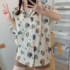 Short-sleeve Cartoon Print Shirt Off-white - One Size