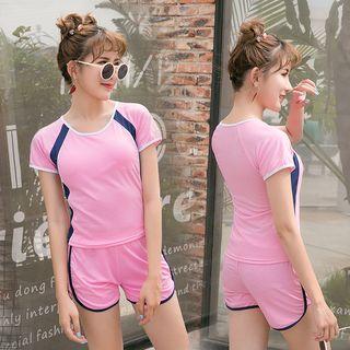 Contrast-trim Tankini Set