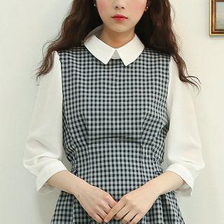 Inset Blouse Tie-waist Plaid Dress