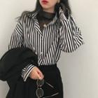 Long-sleeve Striped Shirt Stripes - Black & White - One Size