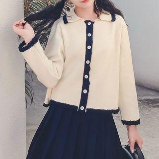 Contrast Trim Buttoned Cardigan White - One Size