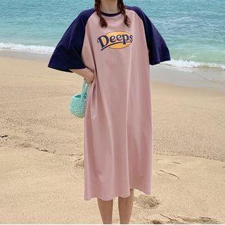 Letter Print Raglan Short Sleeve T-shirt Dress