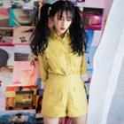 Set : Pinstripe Long-sleeve Blouse + Shorts